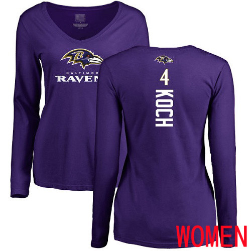 Baltimore Ravens Purple Women Sam Koch Backer NFL Football #4 Long Sleeve T Shirt->nfl t-shirts->Sports Accessory
